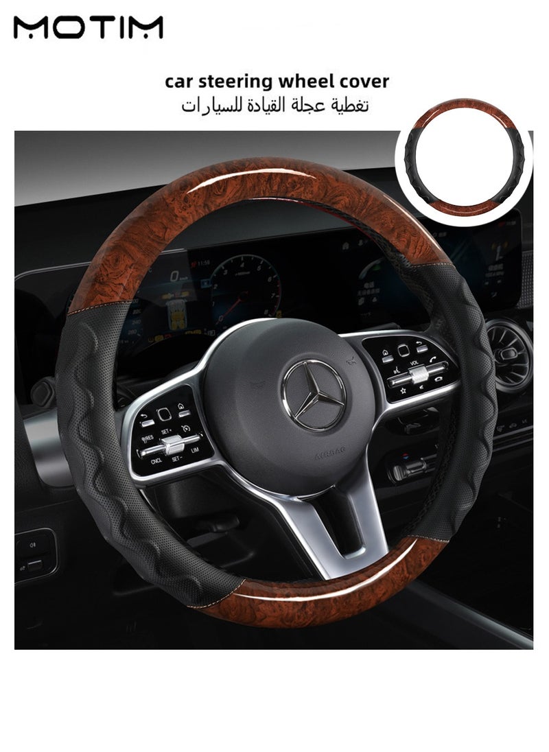 Motim Leather Car Steering Wheel Cover, Non Slip Rubber Car Steering Wheel Protector, Breathable Wear Resistant, Car Interior Accessories, Fit for Most Car, Trucks, SUV, Universal 38cm/15 inches  - Image 2