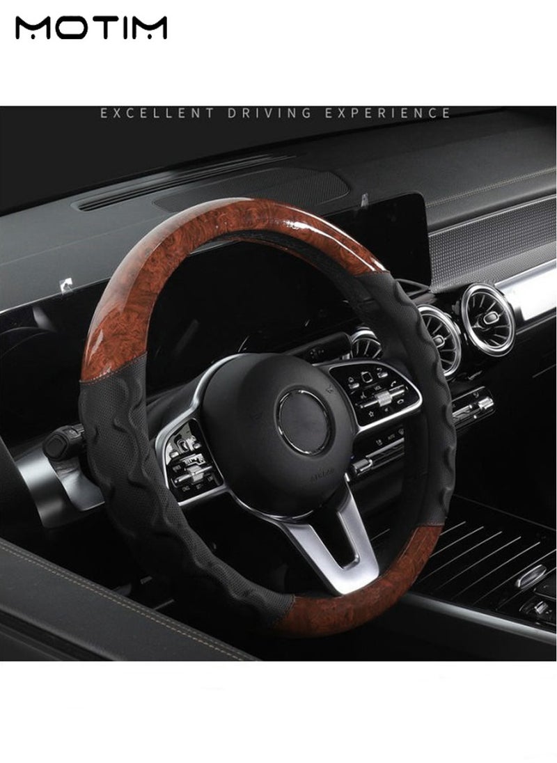 Motim Leather Car Steering Wheel Cover, Non Slip Rubber Car Steering Wheel Protector, Breathable Wear Resistant, Car Interior Accessories, Fit for Most Car, Trucks, SUV, Universal 38cm/15 inches  - Image 5
