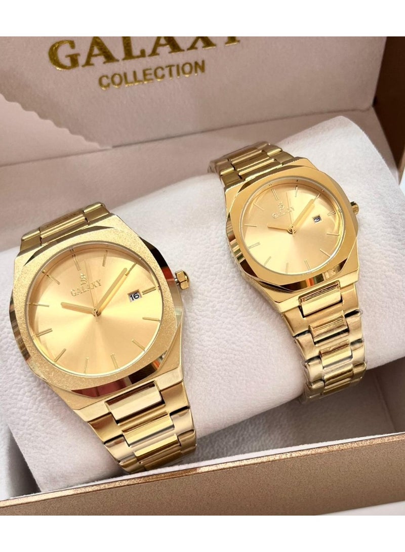 جالاكسي ساعة كاجوال للزوجين كوارتز تناظرية من الفولاذ المقاوم للصدأ