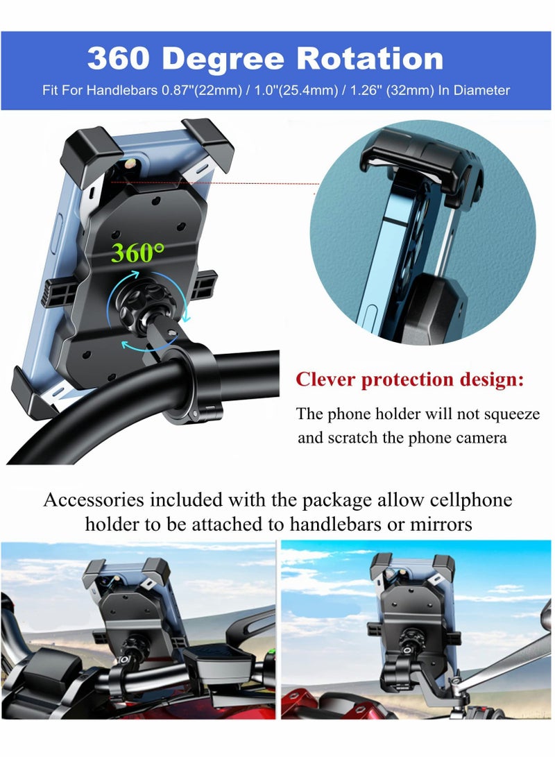 SOLARAE Motorcycle Phone Mount, Bike Phone Holder, One-Touch Automatically Lock & Quick Release Handlebar Cell Phone Cradle Clamp, ATV Bicycle Scooter Phone Clip Compatible with 4''-6.9'' iPhone, Samsung - Image 3