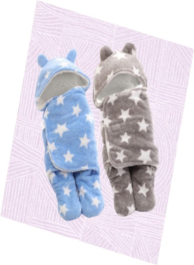 First Kick New Born Baby Blanket Pack of Super Soft Wearable Baby Wrapper Durable Fleece Polyester Cum Baby Sleeping Bag for Baby Boys, Baby Girls, Babies (76cm x 70cm, 0-6 Months) Grey Blue - Image 1
