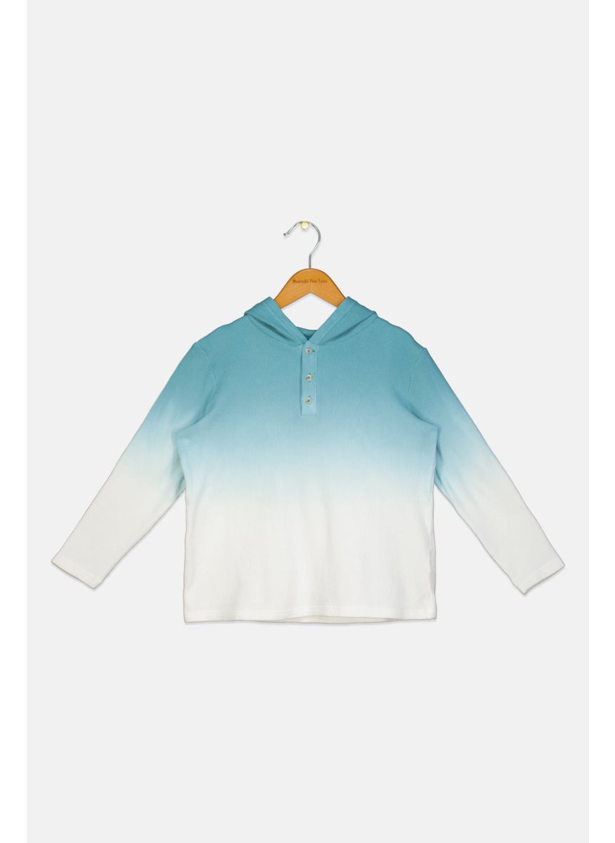 Andy & Evan Kids Boy Ombre Print Long Sleeves Hoodie, Aqua/White  - Image 1