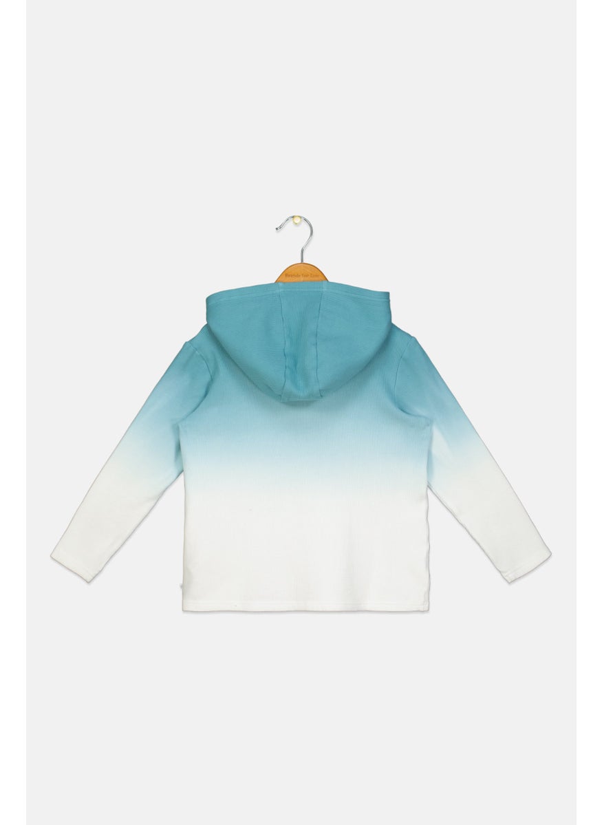 Andy & Evan Kids Boy Ombre Print Long Sleeves Hoodie, Aqua/White  - Image 2