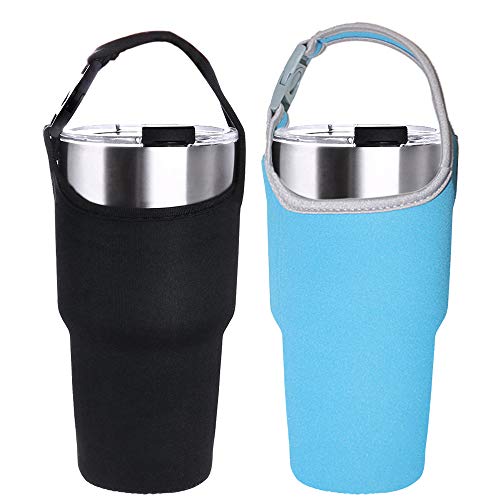 DanziX 2 Pack Tumbler Carrier Holder Pouch for All 30oz Stainless Steel Travel Insulated Coffee Mug,DanziX Neoprene Sleeve with Carrying Handle,Fit for YETI Rambler Ozark Trail Rtic and More-Black Blue - Image 1