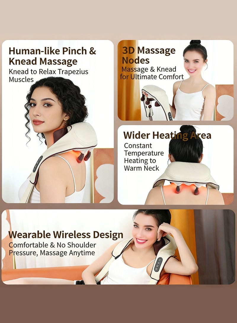 WEMART Cordless Neck Massager with Heat, Rechargeable Bionic Kneading Neck and Shoulder Massager for Pain Relief, Portable Deep Tissue Back Massage Pillow with Timer Function, Gifts for Women Men Mom Dad - Image 3