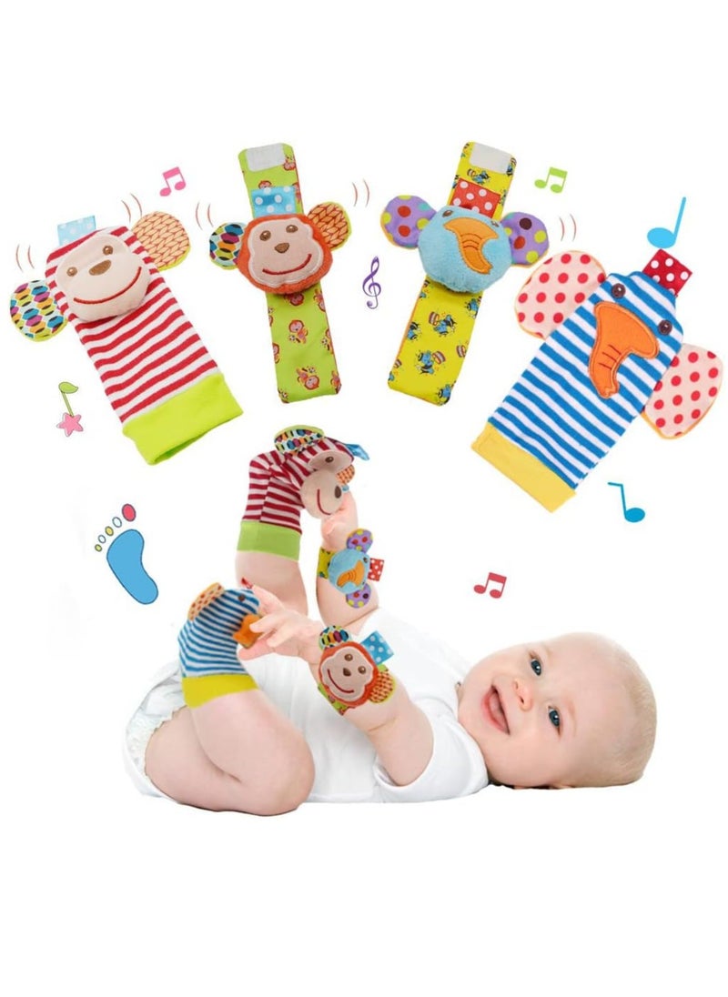 Gonice - Baby Wrist Rattles Toys 0-3-6-12 Months & Foot Sock Rattle Toy, Monkey, Elephant, 4 Pieces - Image 1