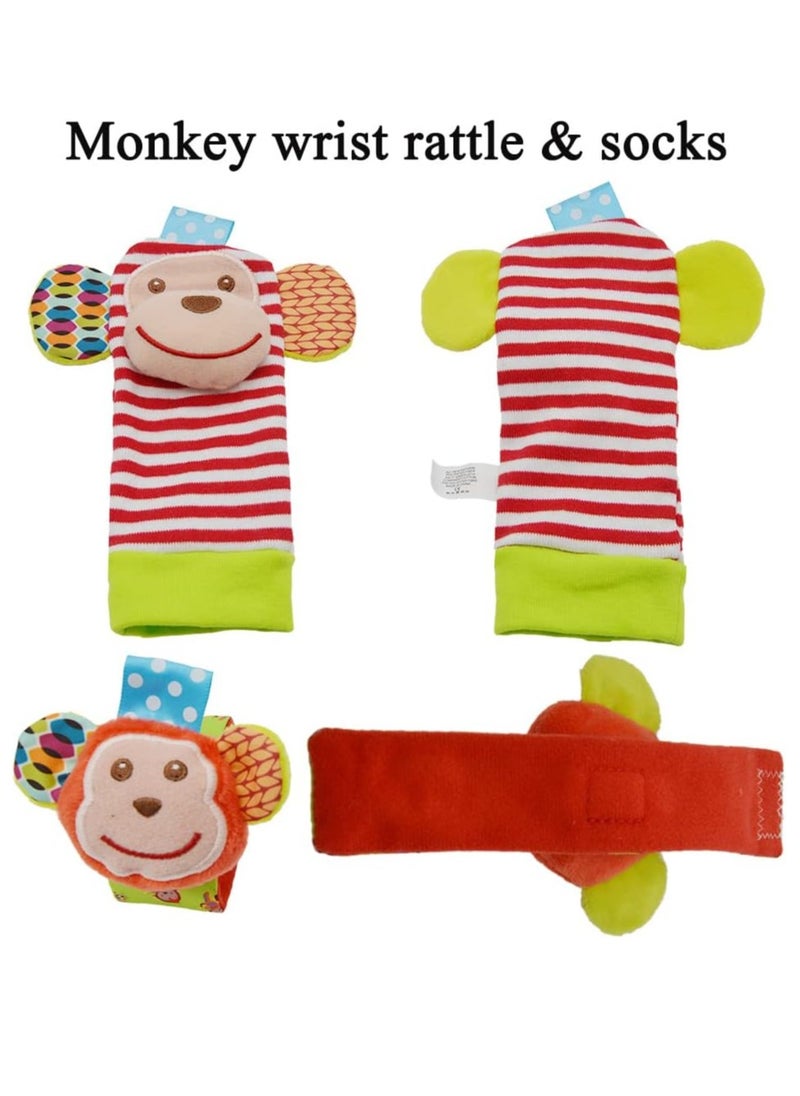 Gonice - Baby Wrist Rattles Toys 0-3-6-12 Months & Foot Sock Rattle Toy, Monkey, Elephant, 4 Pieces - Image 1