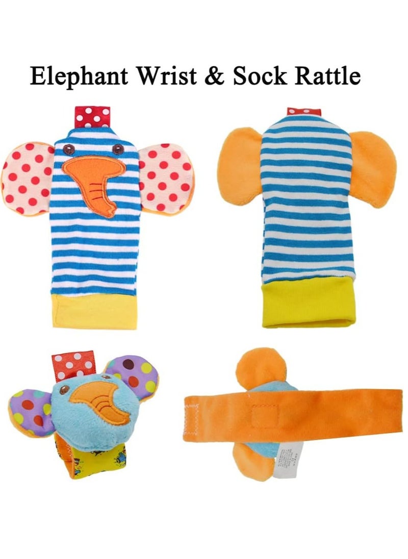 Gonice - Baby Wrist Rattles Toys 0-3-6-12 Months & Foot Sock Rattle Toy, Monkey, Elephant, 4 Pieces - Image 1