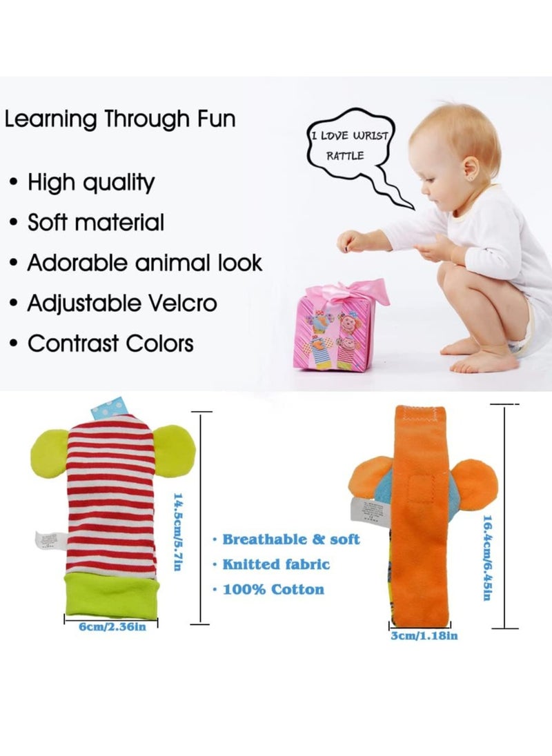 Gonice - Baby Wrist Rattles Toys 0-3-6-12 Months & Foot Sock Rattle Toy, Monkey, Elephant, 4 Pieces - Image 1