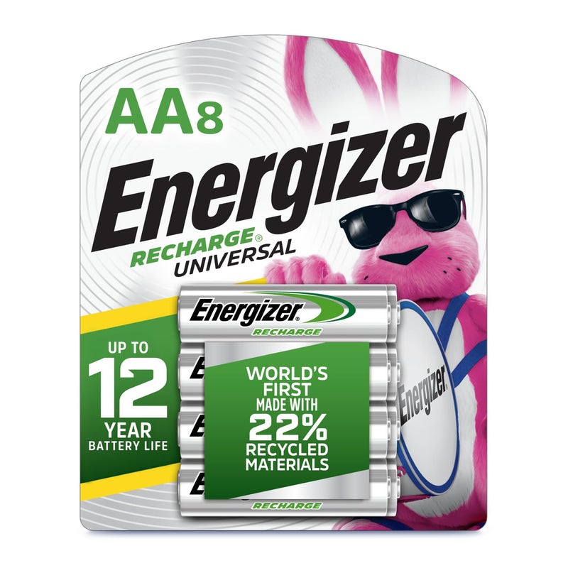 Energizer Recharge Universal Rechargeable AA Batteries (8 Pack), Double A Rechargeable Batteries - Image 1