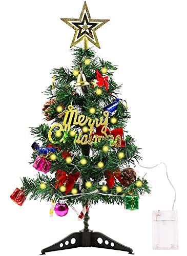 Lazybeee LAZYBEEE 24 Small Christmas Tree Tabletop Mini Christmas Tree Artificial Xmas Tree with LED String Lights and Ornaments  - Image 1