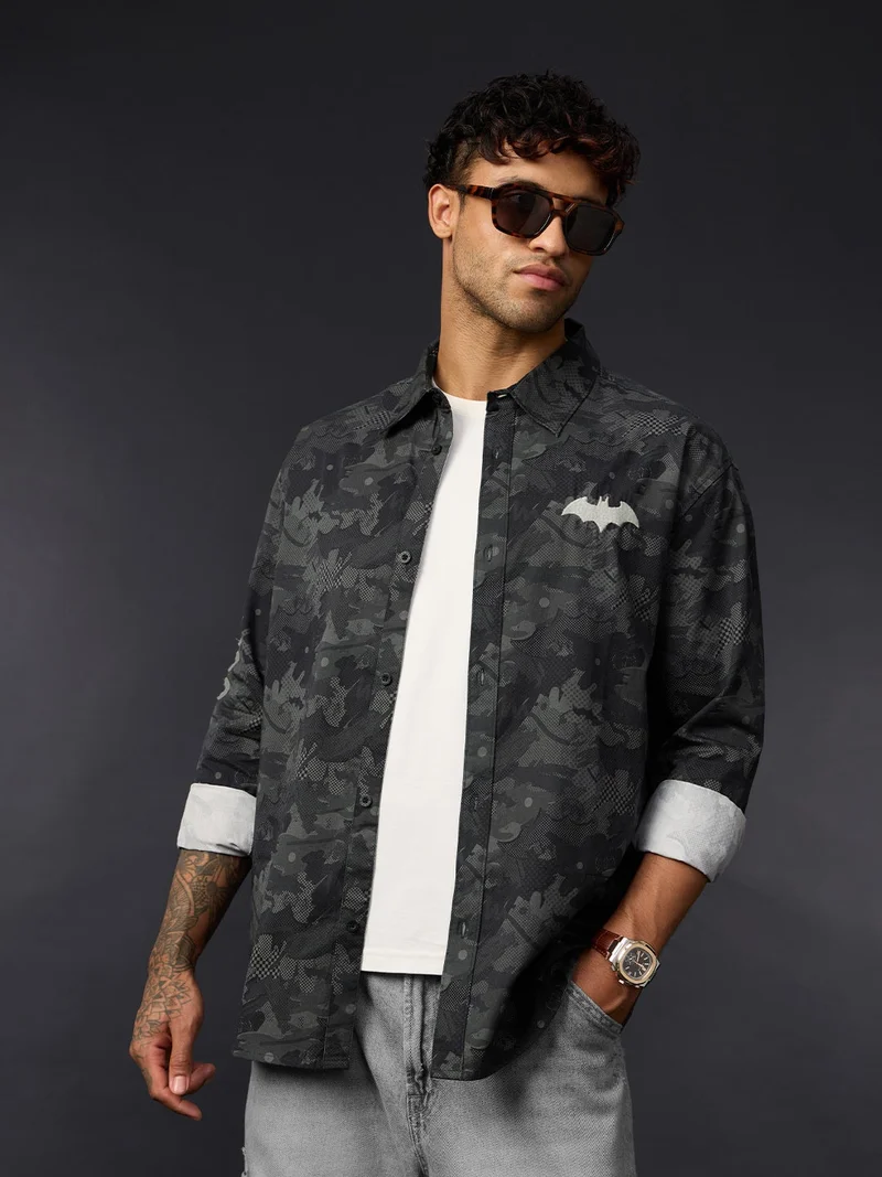 The Souled Store The Souled Store Men Batman Black Embroidered Relaxed Shirts
