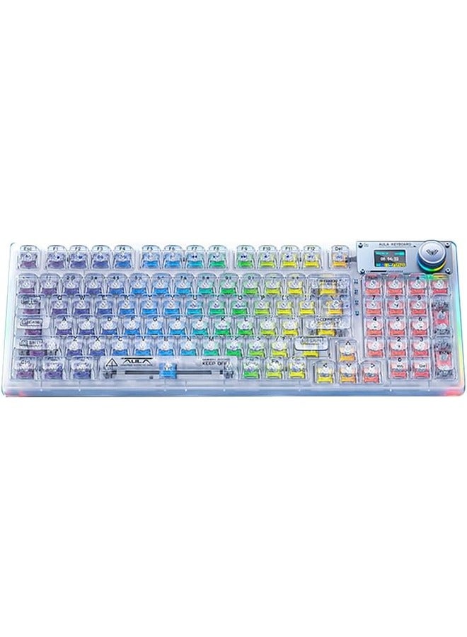 AULA AULA F98 Pro Wireless Mechanical Keyboard with Transparent Keycaps,Hot-swappable,Pre-lubed Linear Switches,Gasket Structure,RGB Backlit,OLED Screen,BT5.0/2.4G/USB-C Wired Computer Keyboard - Image 1