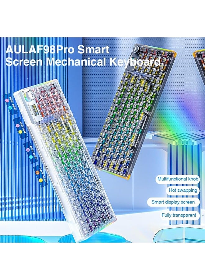AULA AULA F98 Pro Wireless Mechanical Keyboard with Transparent Keycaps,Hot-swappable,Pre-lubed Linear Switches,Gasket Structure,RGB Backlit,OLED Screen,BT5.0/2.4G/USB-C Wired Computer Keyboard - Image 4