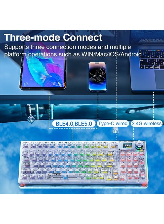 AULA AULA F98 Pro Wireless Mechanical Keyboard with Transparent Keycaps,Hot-swappable,Pre-lubed Linear Switches,Gasket Structure,RGB Backlit,OLED Screen,BT5.0/2.4G/USB-C Wired Computer Keyboard - Image 5