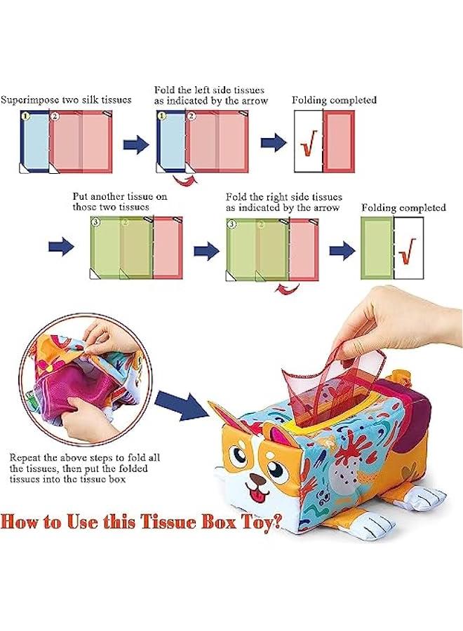هوكور لعبة صندوق مناديل للأطفال، ألعاب مونتيسوري الحسية للأطفال من عمر 6 إلى 12 شهر، صندوق مناديل تعليمي ناعم، أوشحة ملونة للتعلم المبكر بعمر سنة واحدة للأولاد والبنات، قطن - Image 2