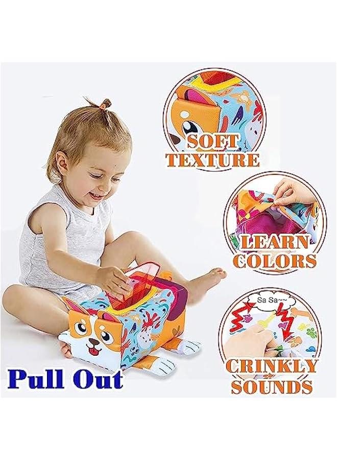 هوكور لعبة صندوق مناديل للأطفال، ألعاب مونتيسوري الحسية للأطفال من عمر 6 إلى 12 شهر، صندوق مناديل تعليمي ناعم، أوشحة ملونة للتعلم المبكر بعمر سنة واحدة للأولاد والبنات، قطن - Image 3