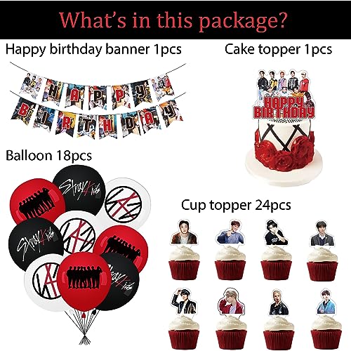 eTel Like Stray Kids Merch 5 Star Party Decorations Include Happy Birthday Banners, Cake Toppers, Cupcake Toppers, Balloons - Image 2