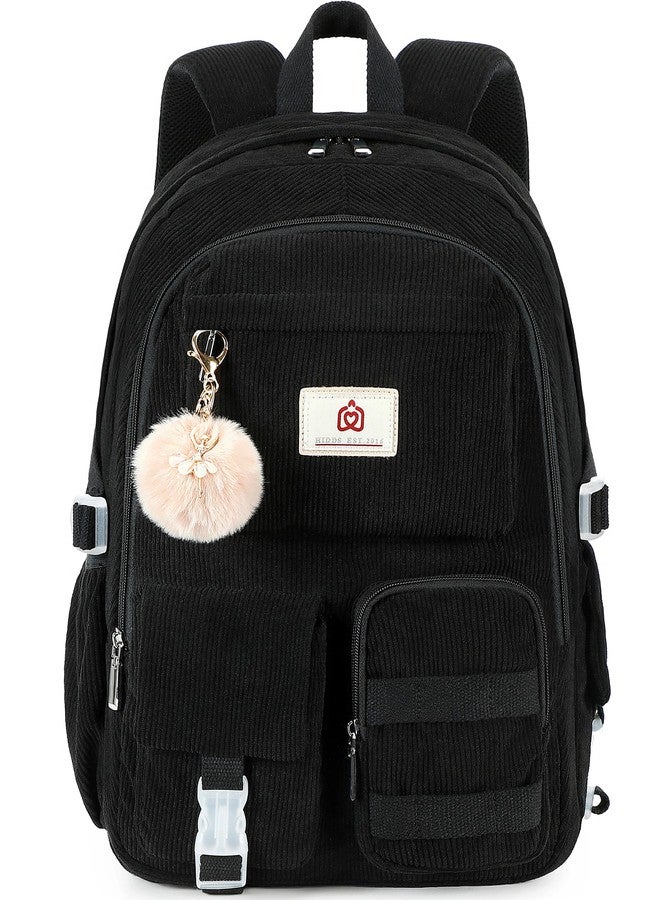 Hidds School Backpack Laptop College Backpacks Corduroy Bag Students Bookbag Anti Theft Travel Daypack for Teens Girls Women, 01-corduroy Black, Medium, School Backpack, College Backpack, Bookbag - Image 1