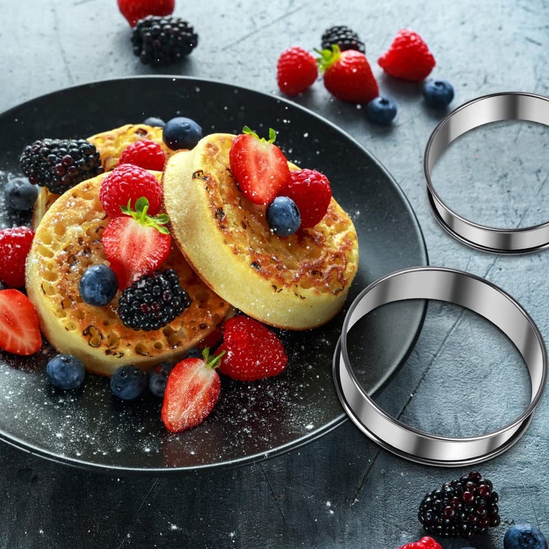 Arritz English Muffin Rings 6Pcs 4 Inch Double Rolled Stainless Steel Crumpet Tart Rings For Baking Rings Molds For Cooking English Muffin - Image 4