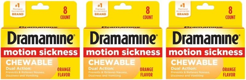 Dramamine Chewable Motion Sickness Relief Tablets - Orange Flavor, 8 Count, 3 Pack - Image 1