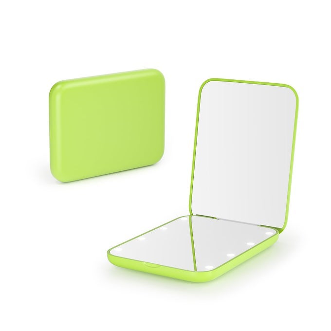 POCKET MIRROR 1X3X MAGNIFICATION LED COMPACT TRAVEL MAKEUP MIRROR WITH LIGHT FOR PURSE 2SIDED PORTABLE FOLDING HANDHELD SMALL LIGHTED MIRROR FOR GIFT LIGHT GREEN