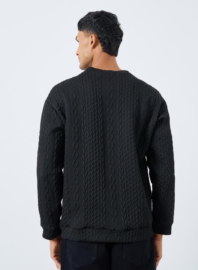 Take Two Men Black Cable Knit Relaxed Fit Sweater - Image 4