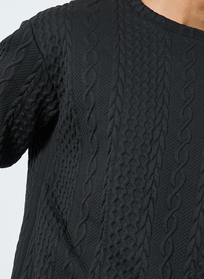 Take Two Men Black Cable Knit Relaxed Fit Sweater - Image 3