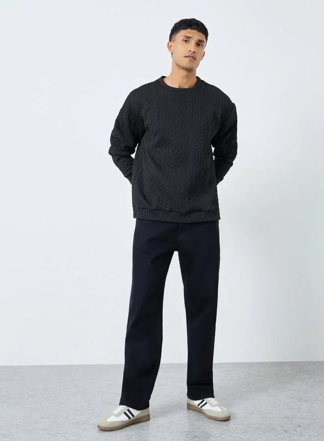 Take Two Men Black Cable Knit Relaxed Fit Sweater