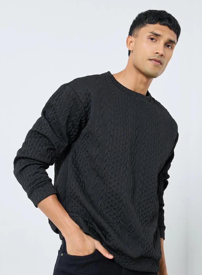 Take Two Men Black Cable Knit Relaxed Fit Sweater