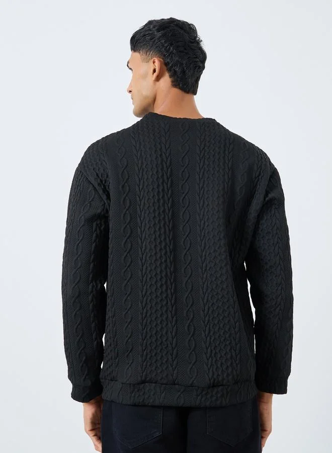 Take Two Black Men Black Cable Knit Relaxed Fit Sweater for Men | Best Price UAE