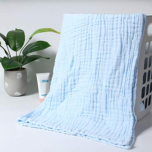 MOM'S HOME Baby Super Soft Absorbent Muslin 6 Layer wash Towel- 100X100 CM - | 0-3 Years | Blue - Image 1