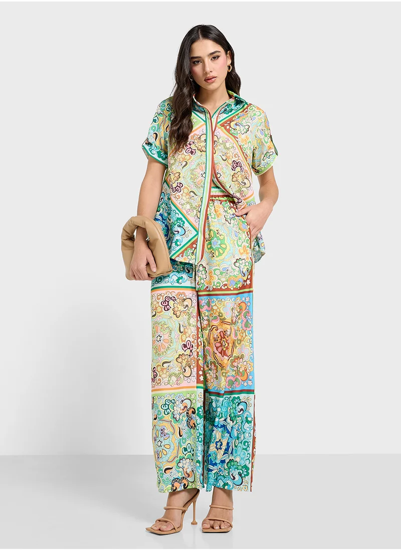 جينجر Baroque Patchwork Print Relaxed Shirt & Pant Co-Ord Set