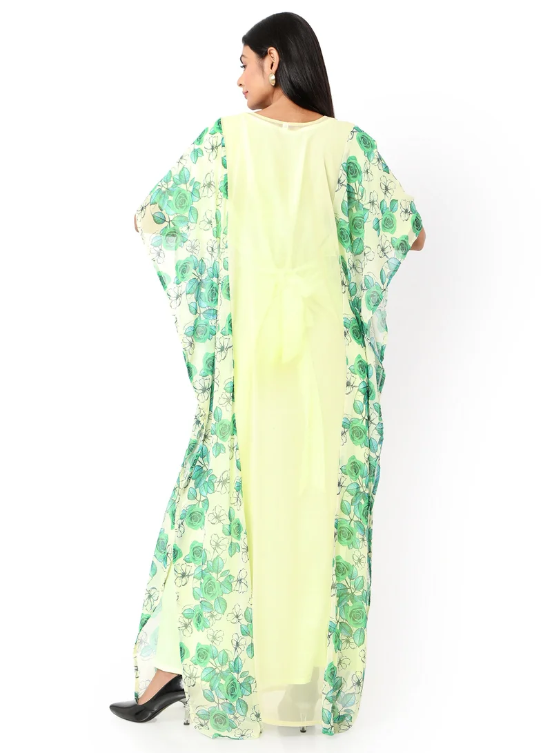 HANA & SARA CLASSY PRINTED LONG VISCOSE ELEGANT EMBROIDERED ARABIC KAFTAN JALABIYA DRESS