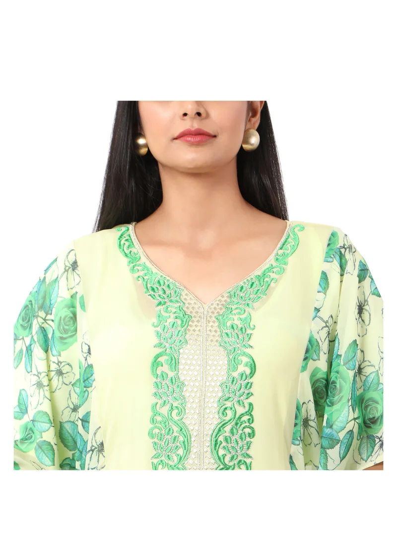 HANA & SARA CLASSY PRINTED LONG VISCOSE ELEGANT EMBROIDERED ARABIC KAFTAN JALABIYA DRESS
