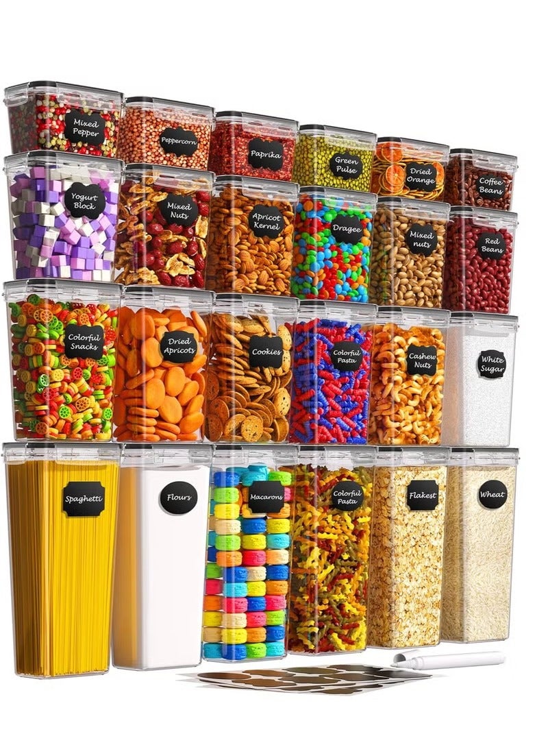 Arabest 24 Pack Airtight Food Storage Containers with Lids,Clear Containers for Kitchen Organization, 4 Sizes Pantry Organization and Storage, BPA Free,Plastic Leak-proof Canisters for Cereal, Flour and Suga,Included Spoons,Marker Pen&24PCS Labels  - Image 1