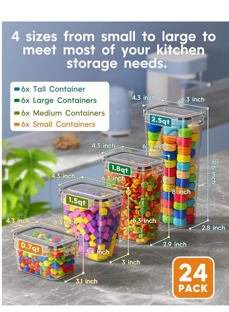 Arabest 24 Pack Airtight Food Storage Containers with Lids,Clear Containers for Kitchen Organization, 4 Sizes Pantry Organization and Storage, BPA Free,Plastic Leak-proof Canisters for Cereal, Flour and Suga,Included Spoons,Marker Pen&24PCS Labels  - Image 2