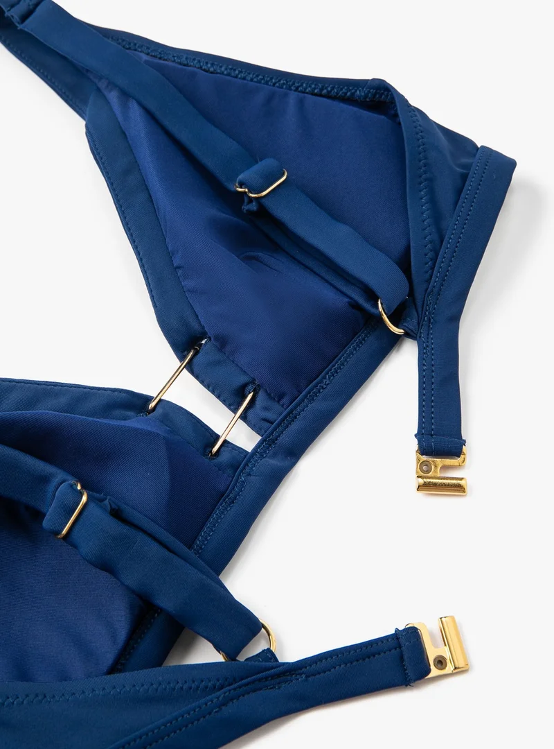 كوتون Triangle Bikini Top, Thick Straps, Covered with Metal Accessories