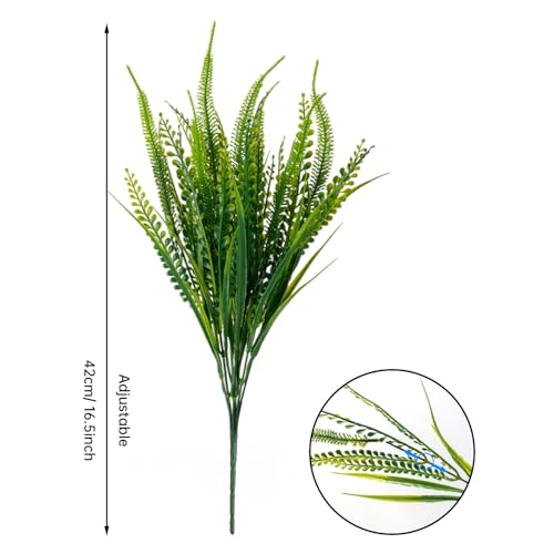 ZEOSTARO 12 Bundles Artificial Plants Outdoor Fake Boston Fern Greenery with Flowers Faux UV Resistant Shrubs Garden Patio Porch Window Box Farmhouse Hanging Decor(Green) - Image 2