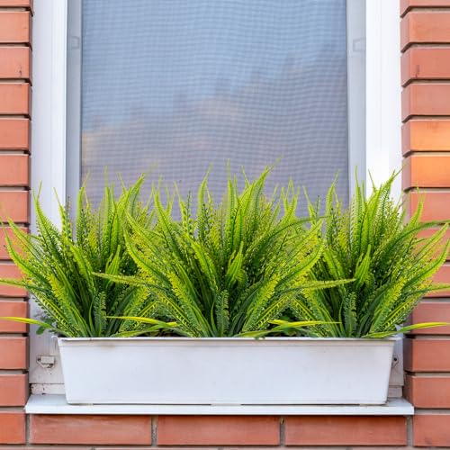 ZEOSTARO 12 Bundles Artificial Plants Outdoor Fake Boston Fern Greenery with Flowers Faux UV Resistant Shrubs Garden Patio Porch Window Box Farmhouse Hanging Decor(Green) - Image 5