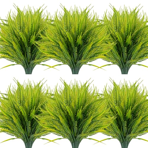 ZEOSTARO 12 Bundles Artificial Plants Outdoor Fake Boston Fern Greenery with Flowers Faux UV Resistant Shrubs Garden Patio Porch Window Box Farmhouse Hanging Decor(Green) - Image 1