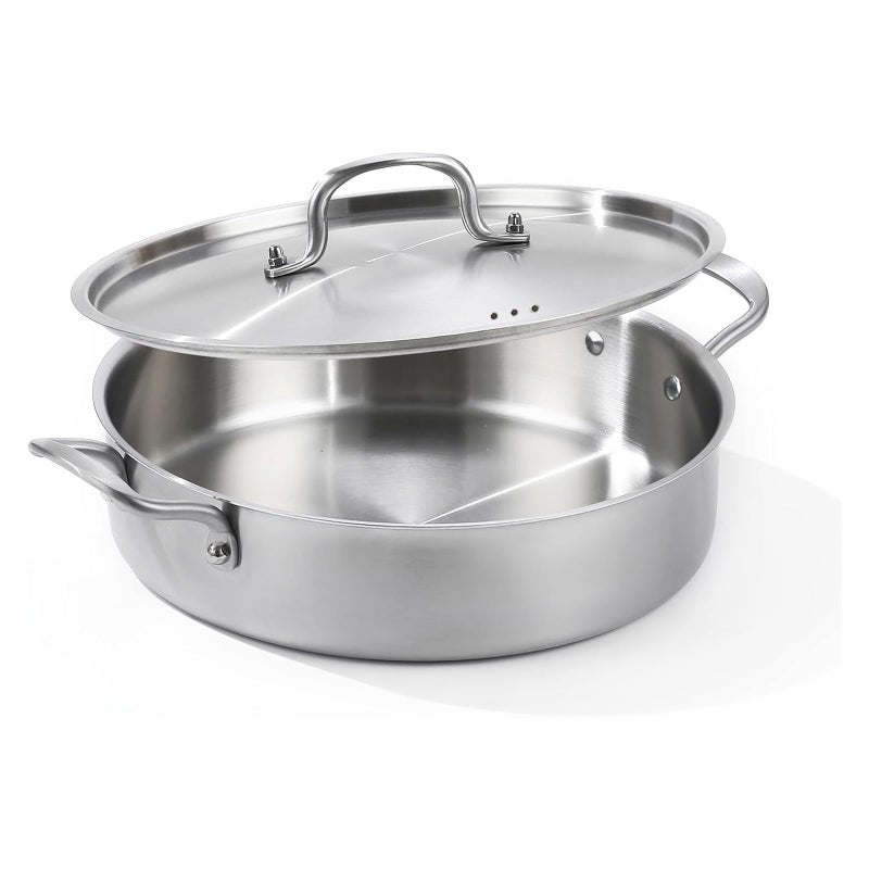 Yeksum Saute Pan, 7 Quart Tri-Ply Stainless Steel Saute Pan, 12inch Deep Frying Pan with Lid, Saute Skillet, Rondeau Pot with Lid Compatible with All Cooktops Up to 600â„‰ - Image 1