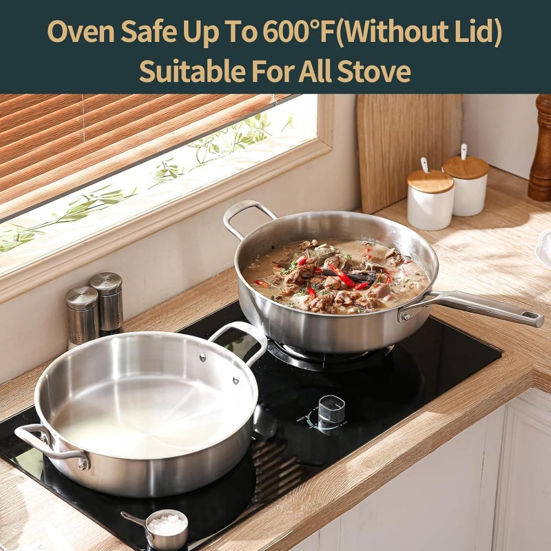 Yeksum Saute Pan, 7 Quart Tri-Ply Stainless Steel Saute Pan, 12inch Deep Frying Pan with Lid, Saute Skillet, Rondeau Pot with Lid Compatible with All Cooktops Up to 600â„‰ - Image 5
