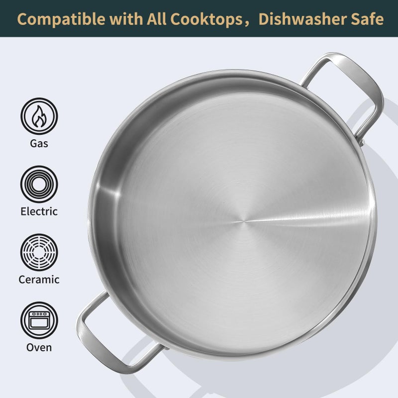 Yeksum Saute Pan, 7 Quart Tri-Ply Stainless Steel Saute Pan, 12inch Deep Frying Pan with Lid, Saute Skillet, Rondeau Pot with Lid Compatible with All Cooktops Up to 600â„‰ - Image 4