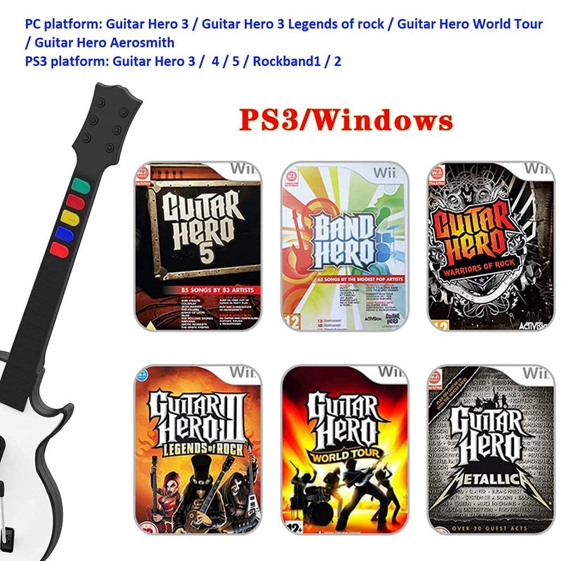 DOYO DOYO Guitar Hero Controller for PC/PS3, Wireless Guitar for Guitar Hero 3/4/5 and Rock Band 1/2 Games, Guitar Hero Guitar with Straps (Five Keys/White) [video game] - Image 2