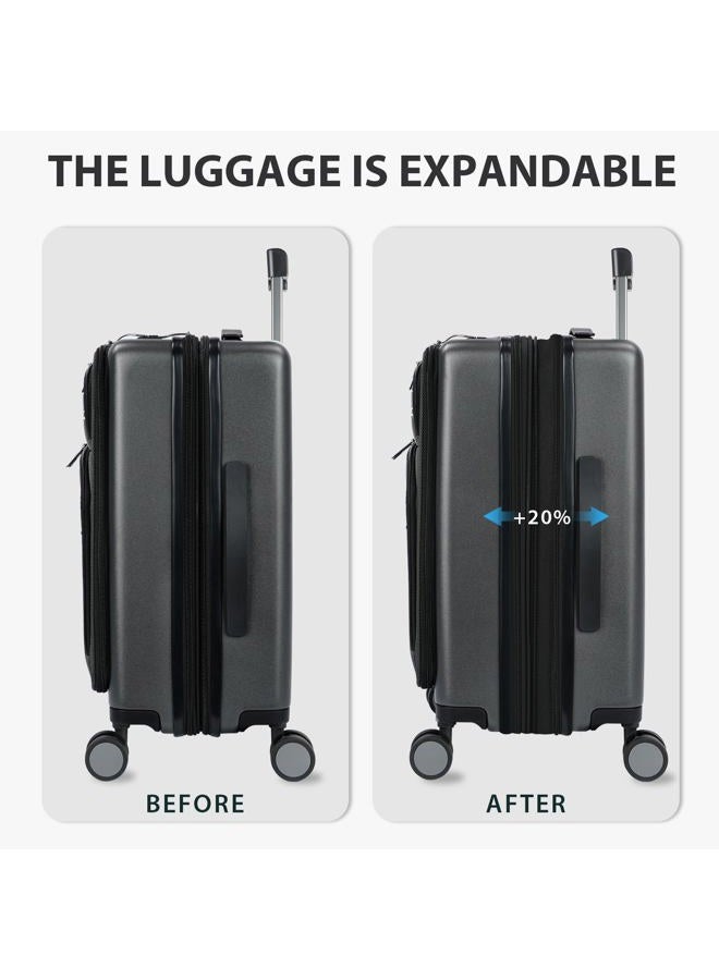 KROSER Expandable Carry On Luggage, Steel Grey, 20-Inch, Hardside Expandable Carry on Luggage 22x14x9 Airline Approved With Front Business Pockets - Image 5
