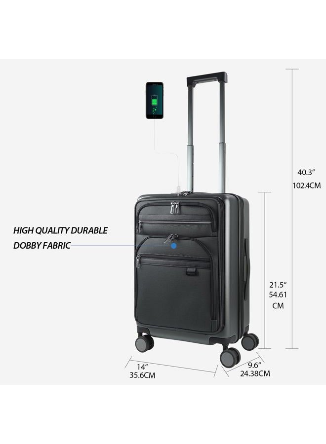 KROSER Expandable Carry On Luggage, Steel Grey, 20-Inch, Hardside Expandable Carry on Luggage 22x14x9 Airline Approved With Front Business Pockets - Image 2