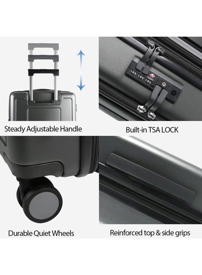 KROSER Expandable Carry On Luggage, Steel Grey, 20-Inch, Hardside Expandable Carry on Luggage 22x14x9 Airline Approved With Front Business Pockets - Image 4