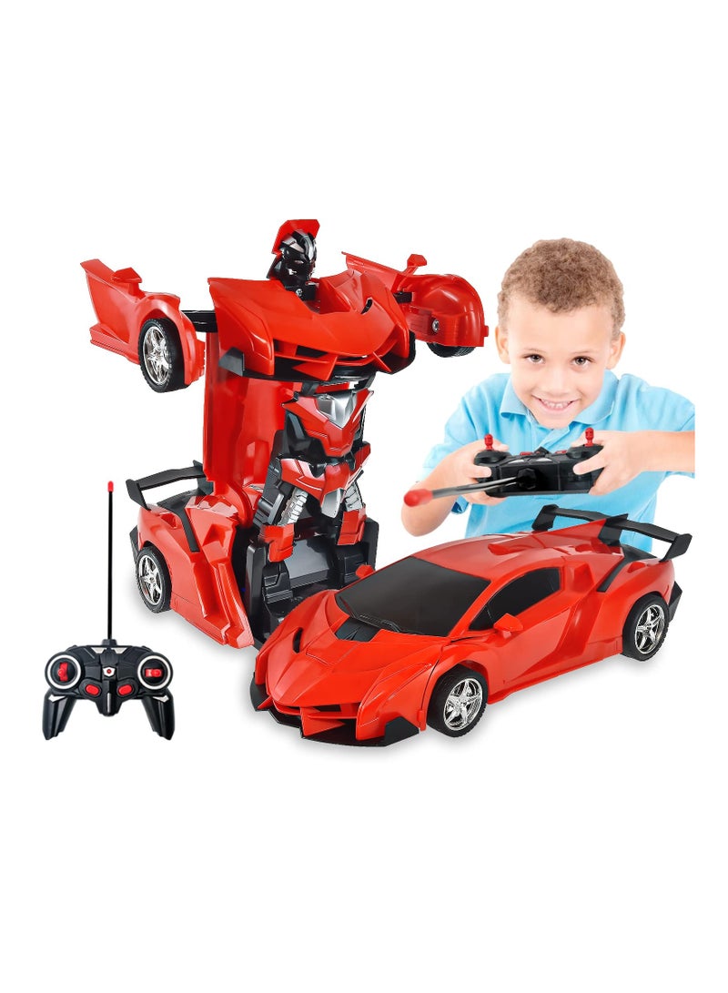 2in1 Remote Control Robot Car Toy for Kids 5 to 12 Years Old Easy Transforming RC Racing Car Gift Red - Image 1