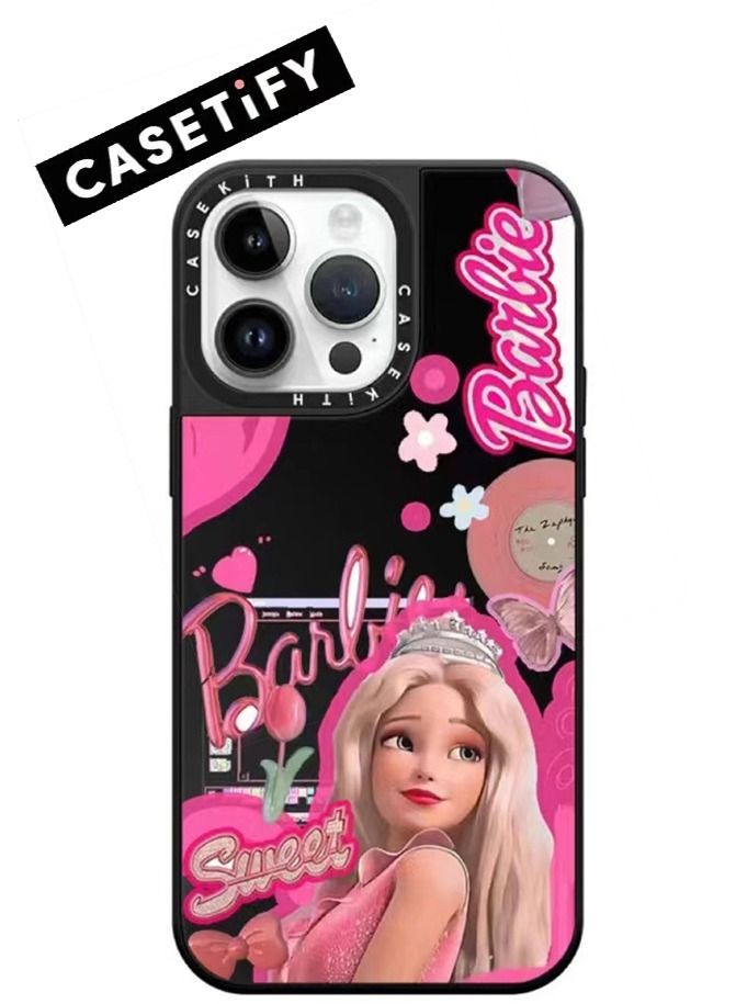 Lovely Sweet Pink Barbie Girl Mirror Hard Mobile Phone Case Compatible for iPhone 14 Pro Max Shockproof Soft Thickened Back Cover Casing